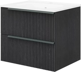 Set dulap baza suspendat negru mat si lavoar Savini Due Sidney 60 cm