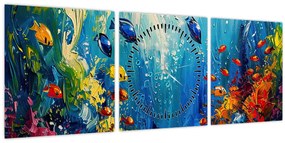 Tablou - Pictura lumii subacvatice (cu ceas) (90x30 cm)