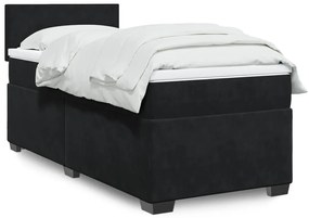 vidaXL Pat box spring cu saltea, negru, 100x200 cm, catifea