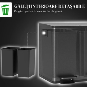 HOMCOM Coș de bucătărie dublu, 2 x 20L, cu pedală, capac cu închidere moale, găleți interioare detașabile, rezistent la amprente, Argintiu | Aosom Romania