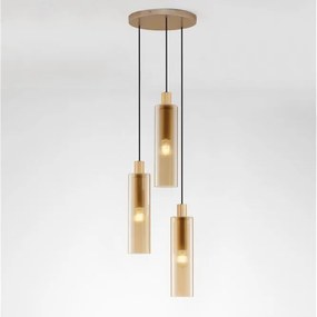 Lustra cu 3 pendule metal auriu, sticla chihlimbar ZOELLA