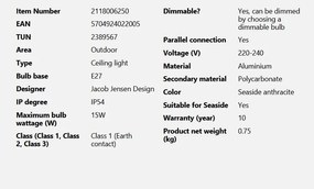 Mini Plafoniera exterior design nordic IP54 Aludra seaside antracit