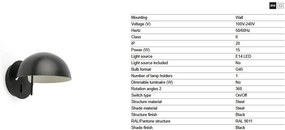 Aplica de perete ambientala directionabila MATILDA negru