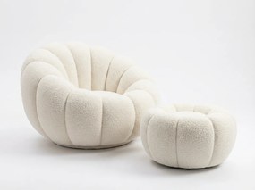 Fotoliu design BLOOM cu taburet, crem