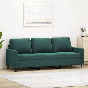 359211 vidaXL Canapea cu 3 locuri, verde închis, 180 cm, catifea