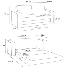 Canapea gri extensibilă 160 cm Come – Bobochic Paris