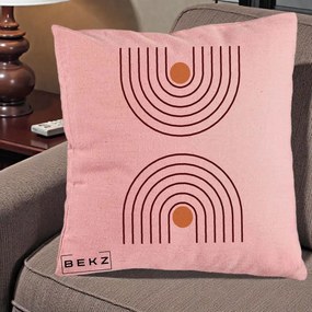 Perna Decorativa Geometric Boho Arc, 40x40 cm, Roz, Husa Detasabila, Perna Inclusa, BEKZ®