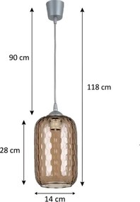 Brilagi -LED Lustră suspendată pe cablu R GLASS 1xE27/60W/230V diam. 14 cm argintiu/maro fumuriu