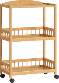 HOMCOM Cărucior de bucătărie cu 3 nivele, căruț de servire cu spațiu de depozitare, raft de bucătărie pe roți, pentru bucătărie baie birou lemn natural | Aosom Romania
