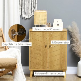 HOMCOM Dulap Vintage cu Uși Chevron Duble și Picioare din Lemn de Pin, Efect de Lemn Natural, Design Retro | Aosom Romania