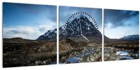 Tablou cu munții și tigrul (cu ceas) (90x30 cm)