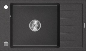 Mexen Elias chiuvetă de granit cu 1 cameră și scurgere 795 x 480 mm, negru stropit, sifon cromat - 6511791005-76