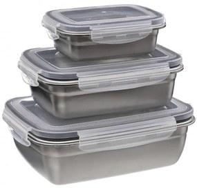Set 3 caserole Dramen, inox, capace ermetice plastic, 350 ml, 850 ml, 1800 ml