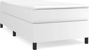 vidaXL Cadru de pat cu arcuri, alb, 90x190 cm, piele ecologică