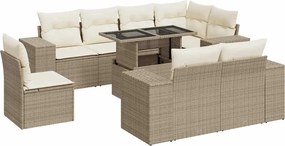 vidaXL Set canapele de grădină, 9 piese, cu perne, bej, poliratan