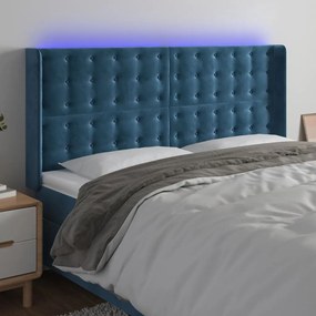 3124540 vidaXL Tăblie de pat cu LED, albastru închis, 163x16x118/128cm catifea