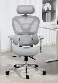 RESIGILAT- METACHAIR DORO Scaun ergonomic, cotiere 6D, suport lombar dinamic, spătar reglabil înălțime, tetieră 2D, mecanism multifunctional inclinare/blocare, pivotant, Mesh, Gri