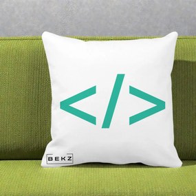Perna Personalizata Cod HTML Turcoaz, 40x40 cm, Alba Mata, Husa Detasabila, Perna Inclusa, BEKZ®