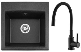 ALVEUS SETA23193 - Chiuvetă de bucătărie ATROX + baterie de chiuvetă MINTAS, 34 cm, granit/negru