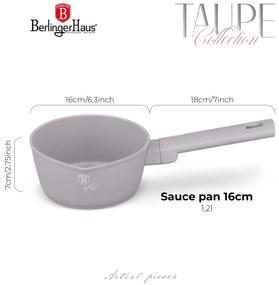 Oală pentru sos 16 cm, 1.2 L Berlinger Haus Taupe Collection BH 8087, cu strat antiaderent titan, ideală pentru încălzire și rețete rapide