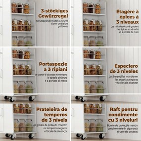 Cărucior de Bucătărie HOMCOM cu Sertar, Dulap, Suport pentru Prosoape și 3 Suporturi pentru Condimente, din Lemn, 62x40x87 cm, Alb | Aosom Romania