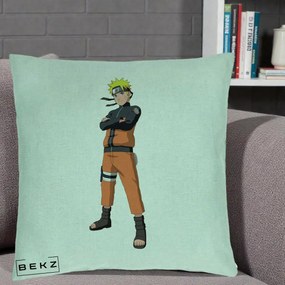 Perna Personalizata Naruto Uzumaki Portret Complet, 40x40 cm, Verde Menta, Husa Detasabila, Perna Inclusa, BEKZ®