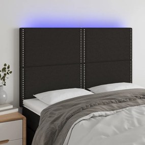 Tablie de pat cu LED, negru, 144x5x118 128 cm, textil 1, Negru, 144 x 5 x 118 128 cm