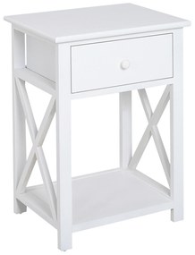 HomCom Noptiera pentru Dormitor din Lemn Alb, 40 x 30 x 55cm