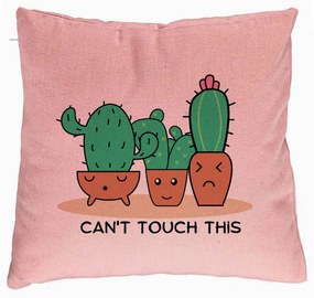Perna Decorativa, Model Cactus Can't Touch This, 40x40 cm, Roz, Husa Detasabila, Burduf