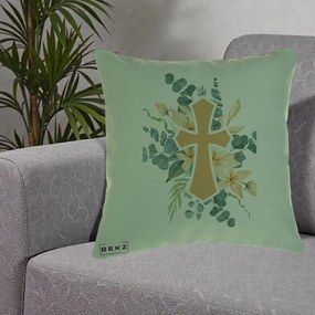 Perna Personalizata Cruce Florala Botez, 40x40 cm, Verde, Husa Detasabila, Perna Inclusa, BEKZ®