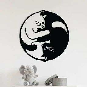 DUBLEZ | Decorațiune din lemn pentru perete - Pisici îmbrățișate