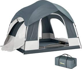 Outsunny Cort de camping pentru 2-4 persoane, impermeabil, cort de familie cu 3 uși, acoperiș de ploaie detașabil, folie de sol, geantă de transport, albastru închis | Aosom Romania
