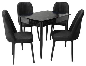 Set masă fixă Deco Negru Marmorat cu 4 scaune Artemis Negru