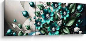 Tablou - Flori turcoaz 3D (cu ceas) (90x30 cm)