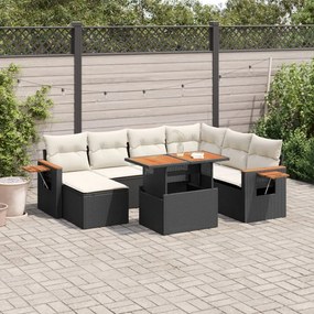 3273632 vidaXL Set mobilier de grădină cu perne, 8 piese, negru, poliratan