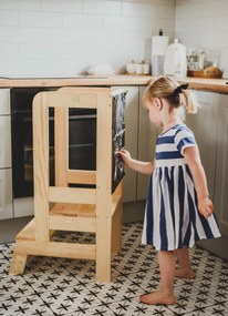 Inaltator Learning Tower Ajustabil cu tabla de scris, Ajutor de bucatarie MeowBaby  , lemn natur