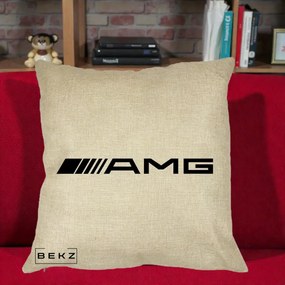 Perna Personalizata cu emblema Mercedes-AMG, 40x40 cm, Crem, Husa Detasabila, Perna Inclusa, BEKZ®