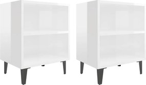 vidaXL Noptiere, picioare metalice, 2 buc. alb extralucios 40x30x50 cm