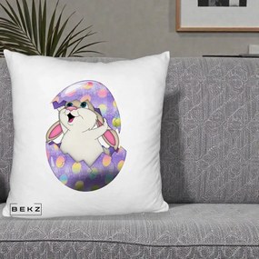 Perna Decorativa Iepuras din Ou de Pasti, 40x40 cm, Alb Pufos, Husa Detasabila, Perna Inclusa, BEKZ®