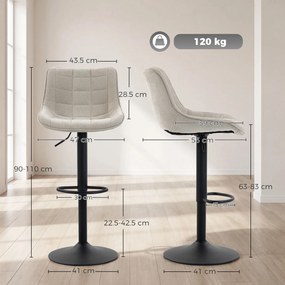 HOMCOM Set de 2 Scaune de Bar rotative și Reglabile, Alb Crem | Aosom Romania