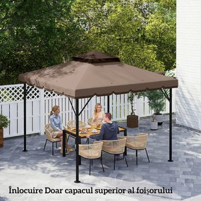 Outsunny Husă de Rezervă pentru Foișor 3x3 m din Grădină, Acoperiș Dublu Rezistent la Apă din Poliester 180g/㎡ Anti-UV 30+ cu 8 Găuri de Drenaj, Cașmir | Aosom Romania