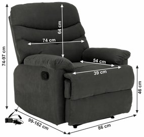 Fotoliu reglabil masaj, material textil catifea gri, LAMBERT