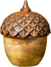 Lumânare decorativă din lemn de mango în formă de ghindă, capac sculptat, finisaj natural, 16,5 x 15 cm, „Chêne”