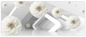 Tablou abstract cu flori albe (120x50 cm)