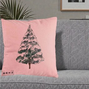 Perna Decorativa cu tematica de Craciun, Brad 2, 40x40 cm, Roz, Husa Detasabila, Perna Inclusa, BEKZ®