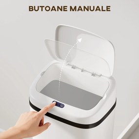 HOMCOM Coș de gunoi cu senzor infraroșu, 50L, 2 moduri de deschidere, suprafață antiamprentă, alb | Aosom Romania