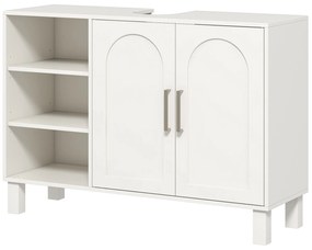 HOMCOM Mobilier sub Chiuvetă Mobilier de Baie cu Dulap cu Două Niveluri Rafturi Reglabile 90l x 30P x 63H cm crem | Aosom Romania