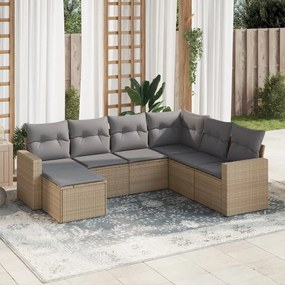 vidaXL Set canapele de grădină, 7 piese, cu perne, bej, poliratan