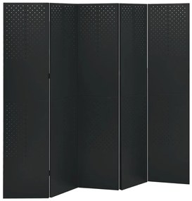 3095196 vidaXL Paravane de cameră cu 5 panouri,2 buc., negru, 200x180 cm, oțel