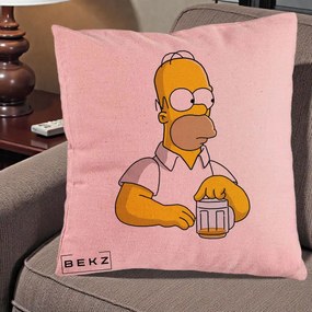 Perna Personalizata Homer Simpson cu Bere, 40x40 cm, Roz, Husa Detasabila, Perna Inclusa, BEKZ®